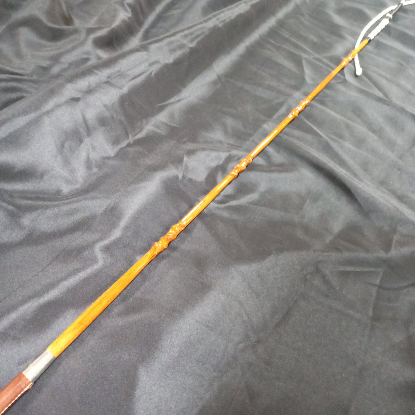 (F) Imitation Holly Whip with Nickel Mount and Spaced Knots made by Richard Nicoll - 54" Stick