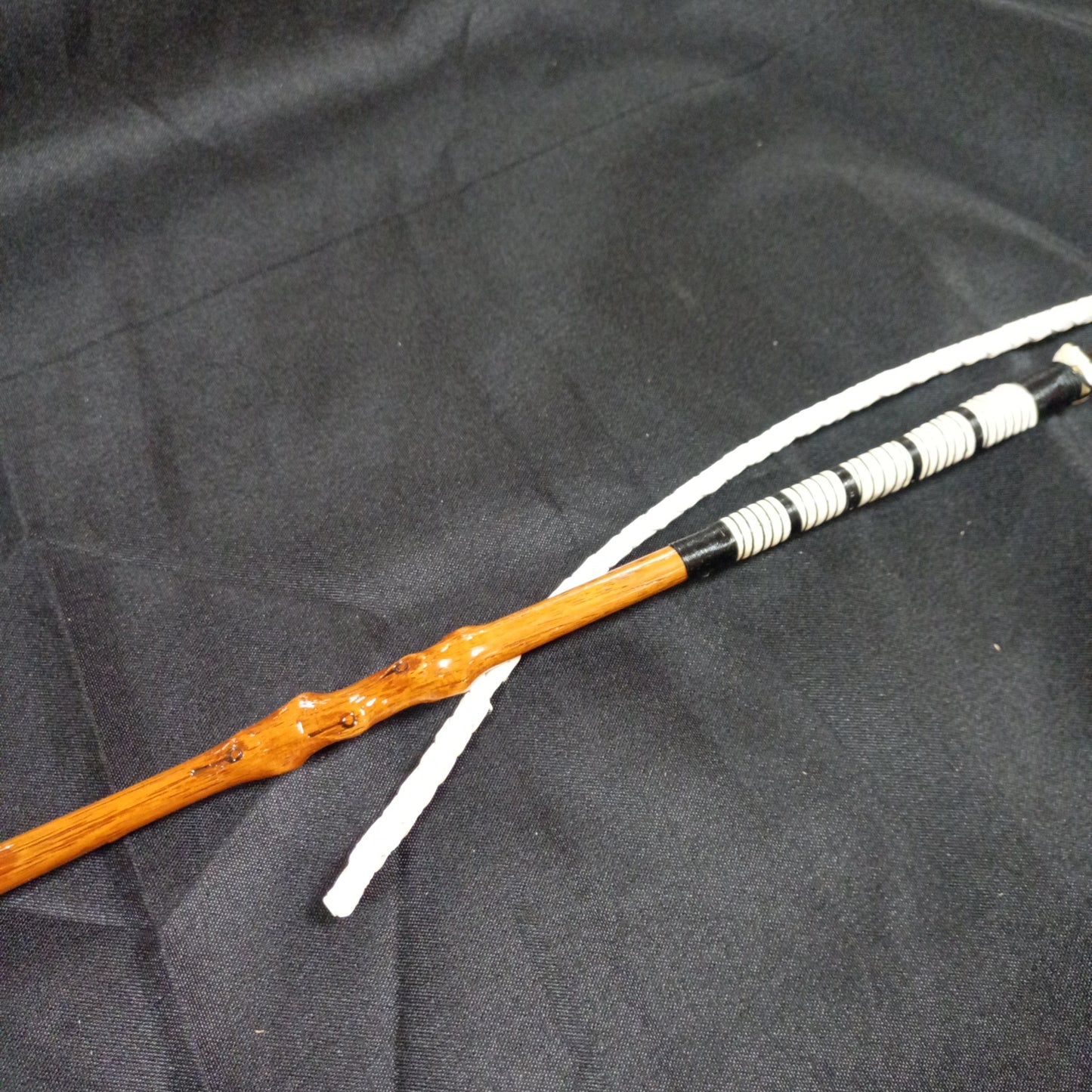 (F) Imitation Holly Whip with Nickel Mount and Spaced Knots made by Richard Nicoll - 54" Stick
