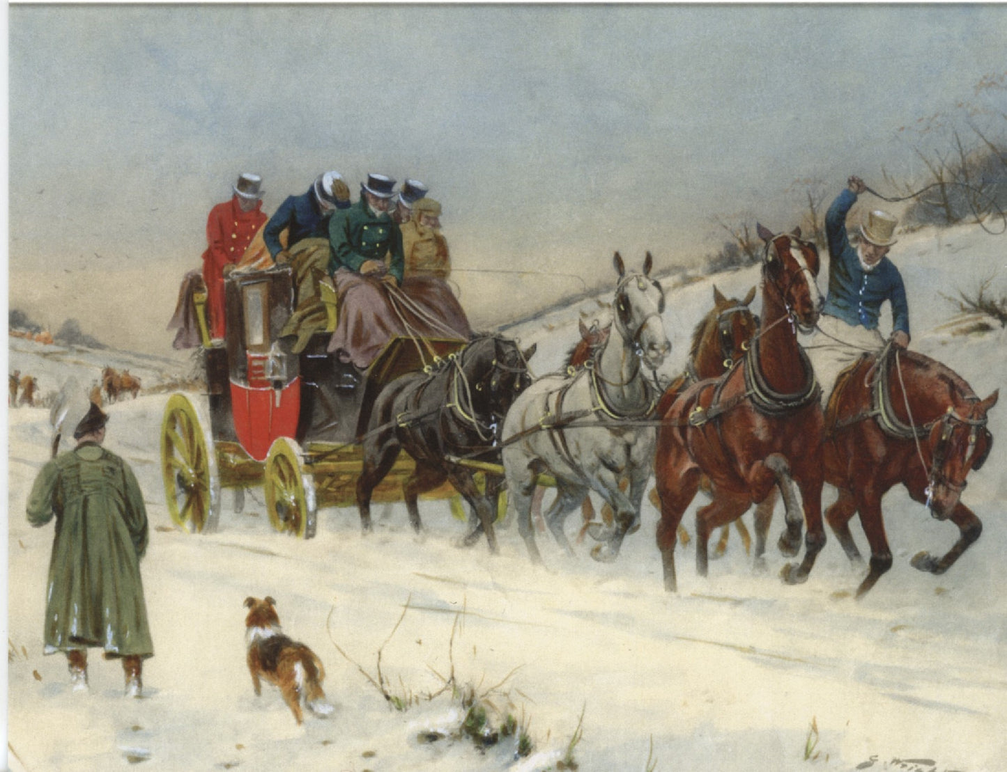 Winter Coaching Scene Greeting Card 50 Pack