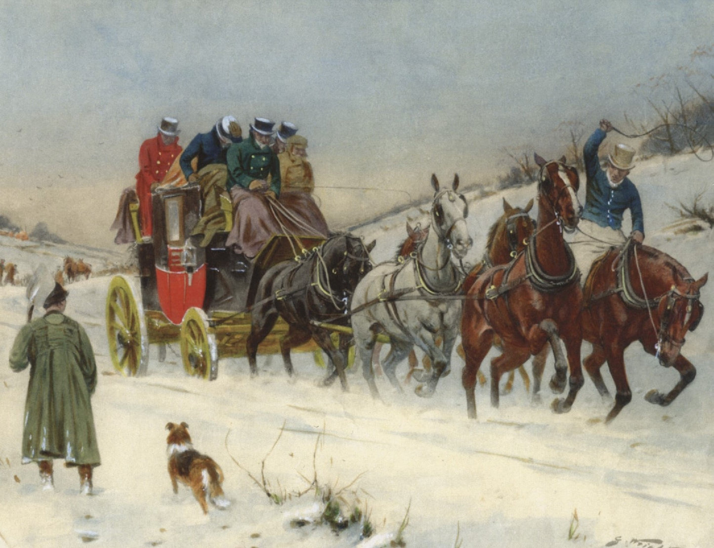 Winter Coaching Scene Greeting Card 10 Pack